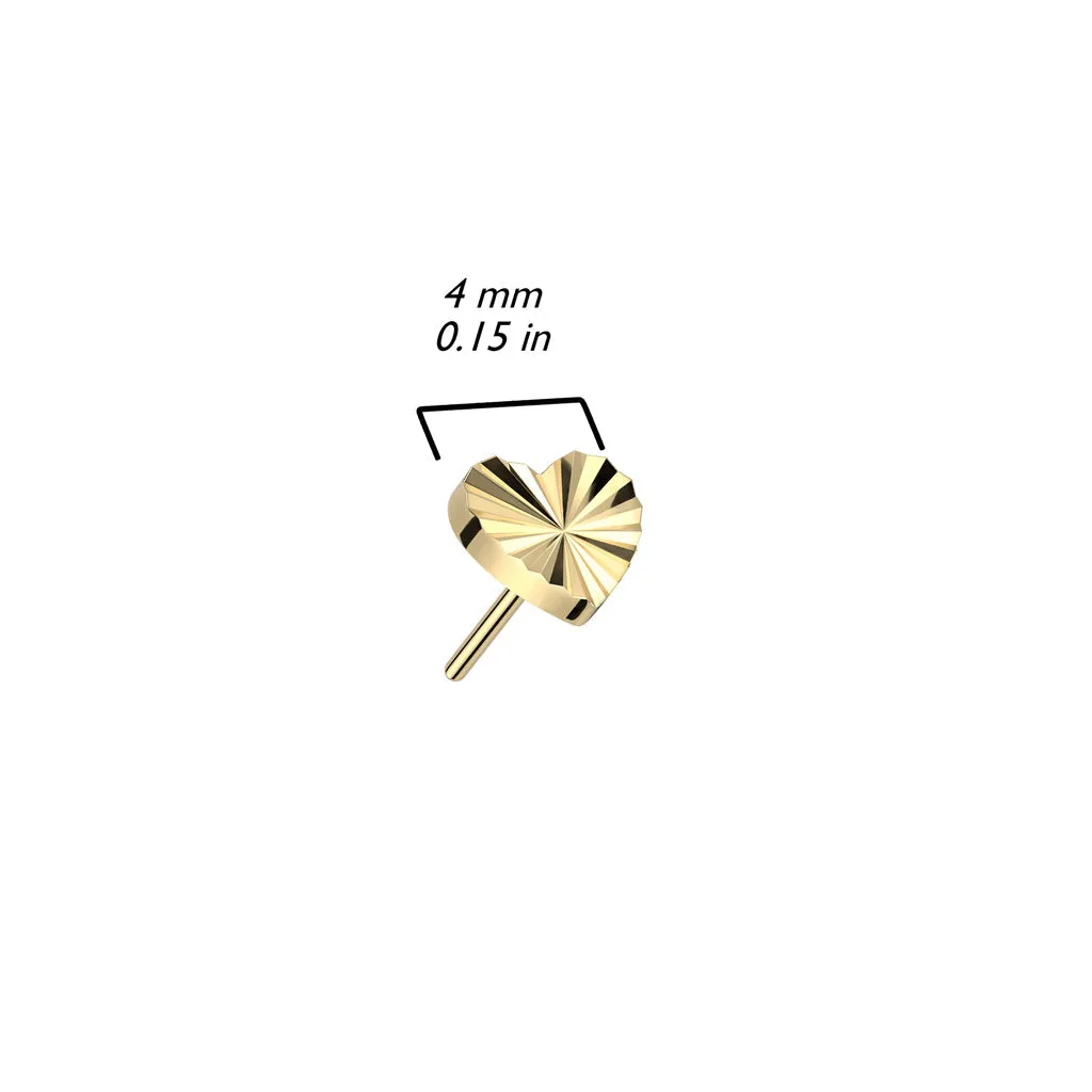 Pair of Implant Grade Titanium Rose Gold PVD Dainty Ridged Heart Threadless Push In Earrings With Flat Back