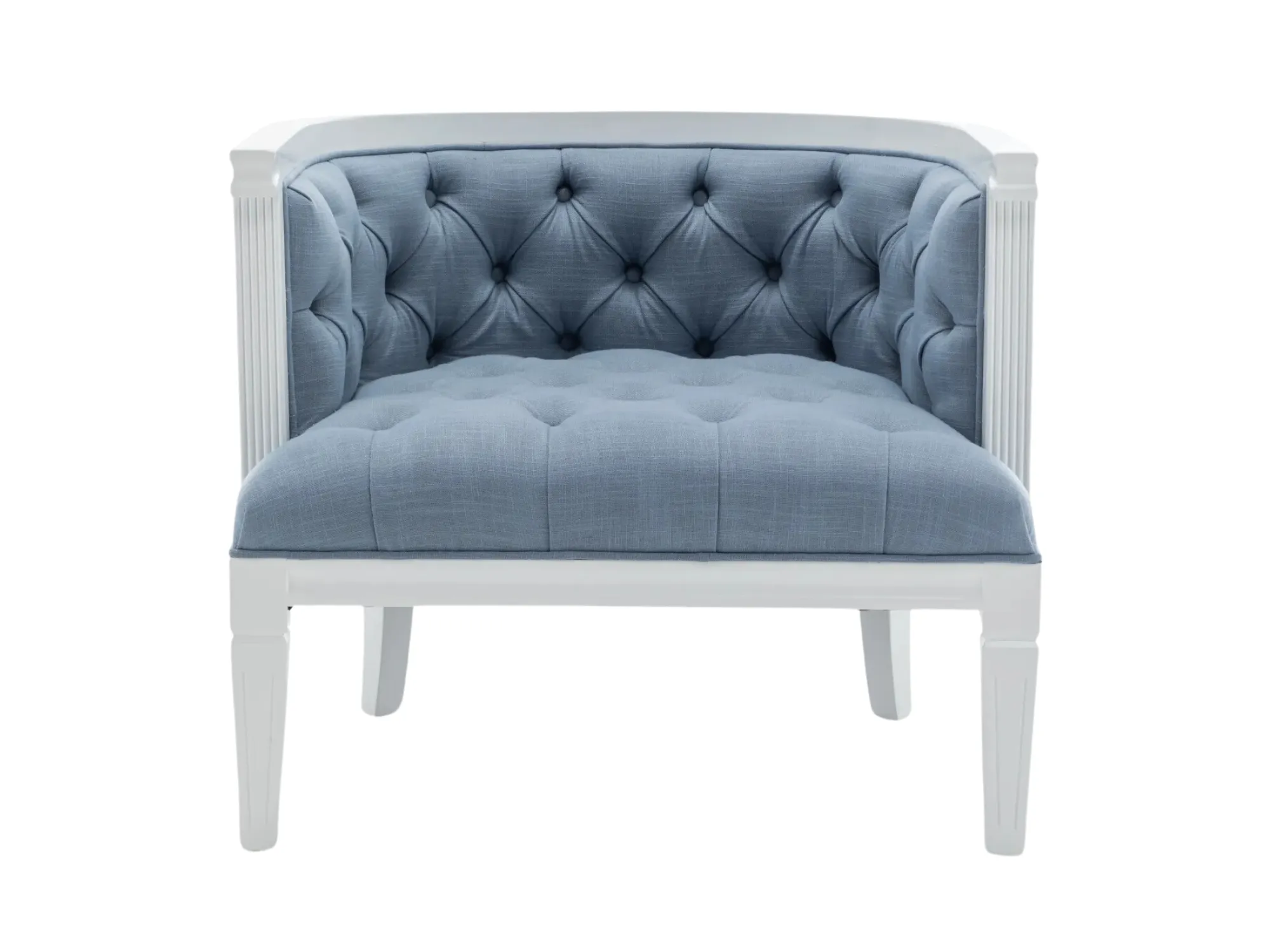 PIEDMONT ARMCHAIR - DUSTY BLUE LINEN W/ WHITE WOOD