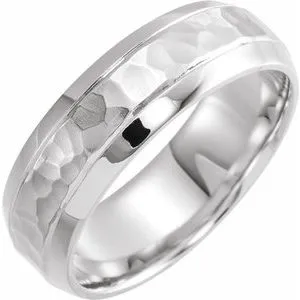 Platinum 7 mm Beveled-Edge Band with Hammered Finish Size 9