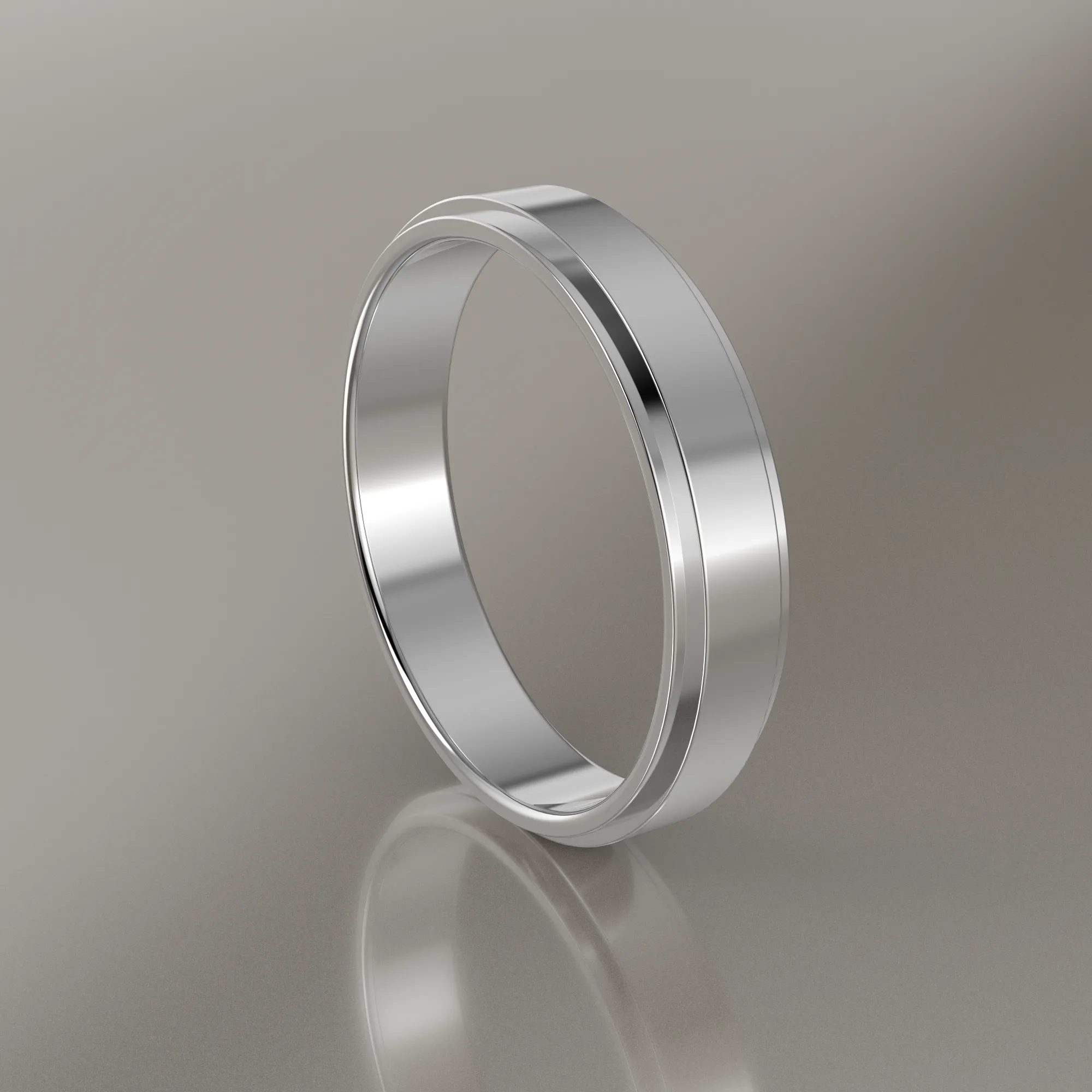 Polished White Gold 4mm Step Edge Wedding Band