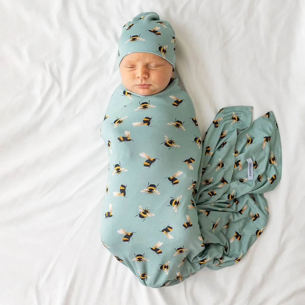 Posh Peanut Spring Bee Swaddle & Beanie Set