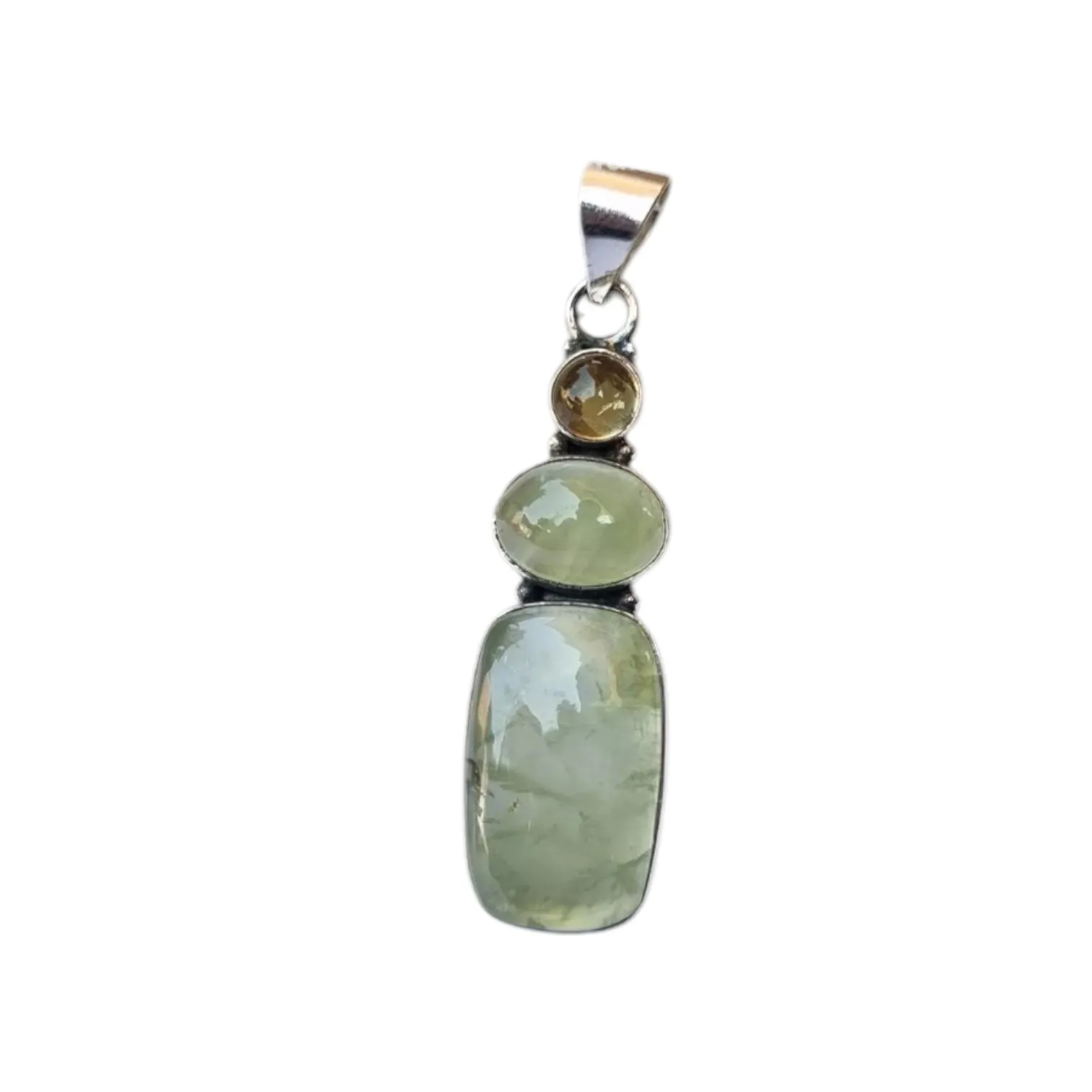Prehnite & Citrine Solid 925 Sterling Silver Pendant