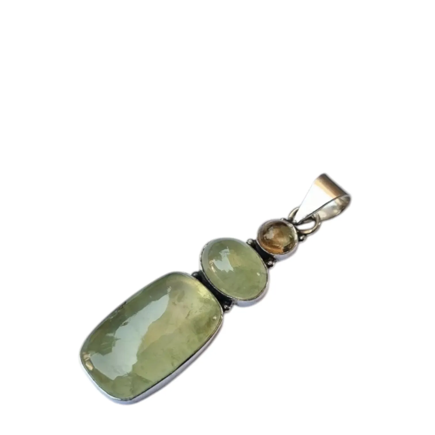 Prehnite & Citrine Solid 925 Sterling Silver Pendant