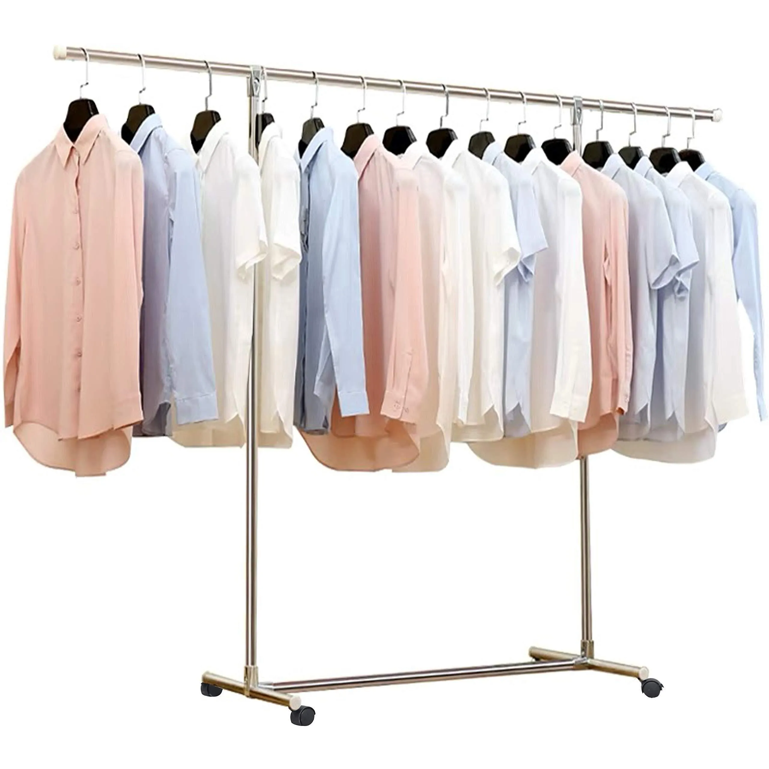 Reliancer Heavy Duty Large Garment Rack Stainless Steel Clothes Drying Rack Commercial Grade Extendable 47-77inch Clothes Rack Adjustable Clothes Hanger Rolling Rack with 4 Casters Tool Golves 10 Hook