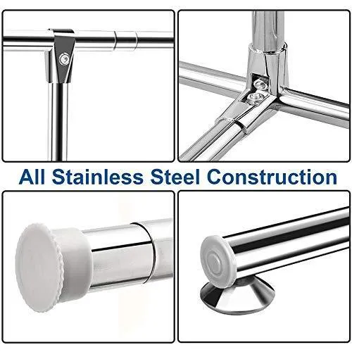 Reliancer Heavy Duty Large Garment Rack Stainless Steel Clothes Drying Rack Commercial Grade Extendable 47-77inch Clothes Rack Adjustable Clothes Hanger Rolling Rack with 4 Casters Tool Golves 10 Hook