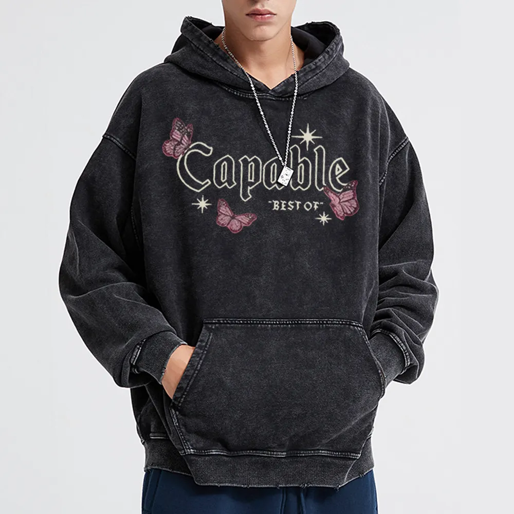 Retro Butterfly Letters Washed Hoodie