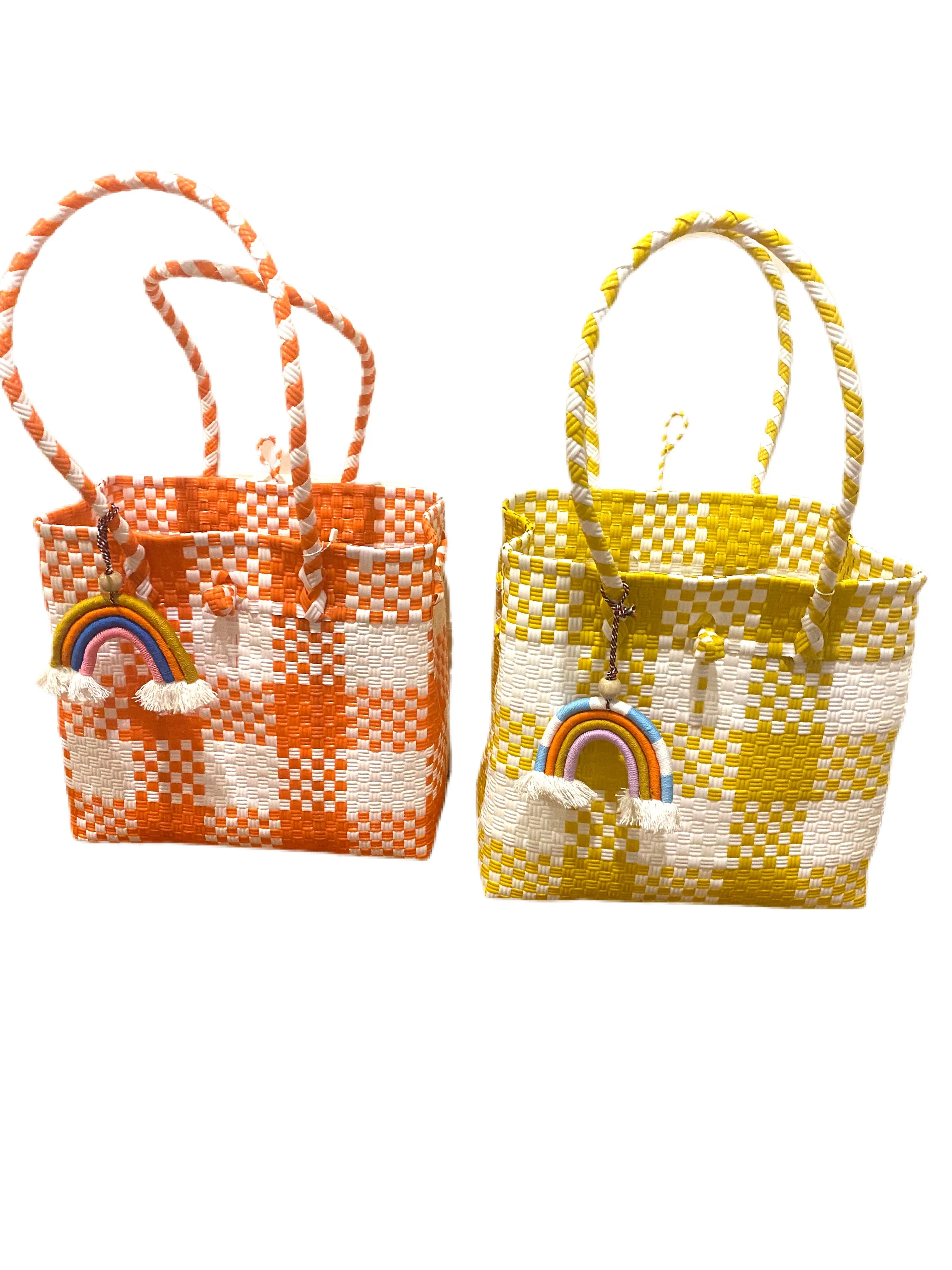 Retro Coral Straw Tote