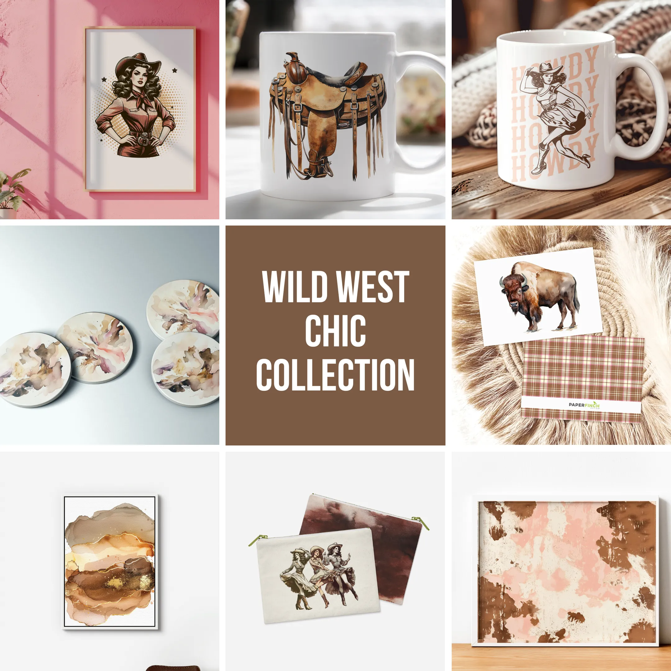 Retro Cowgirl Pouch - Zippered accessory with a playful cowgirl and chic cowhide pattern, the ultimate gift for sassy souls! | Wild West Chic Collection