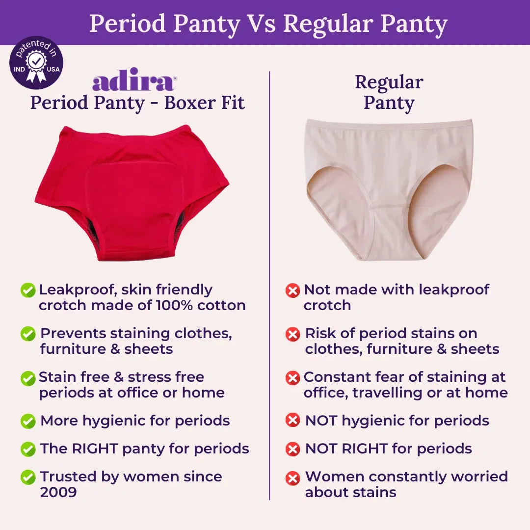 Reusable Period Panties For Heavy Flow | Boxer Fit | Prevents Front, Back & Inner Thigh Stains