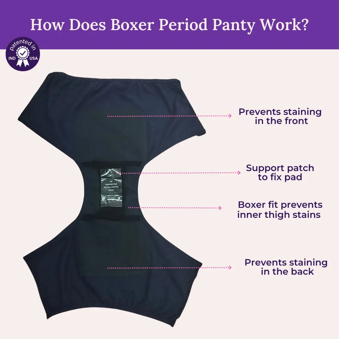 Reusable Period Panties For Heavy Flow | Boxer Fit | Prevents Front, Back & Inner Thigh Stains