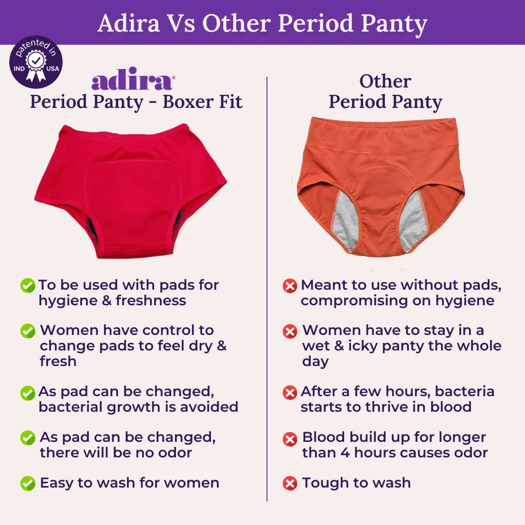 Reusable Period Panties For Heavy Flow | Boxer Fit | Prevents Front, Back & Inner Thigh Stains