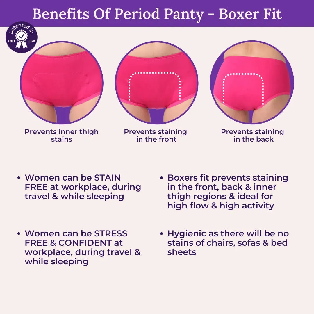 Reusable Period Panties For Heavy Flow | Boxer Fit | Prevents Front, Back & Inner Thigh Stains