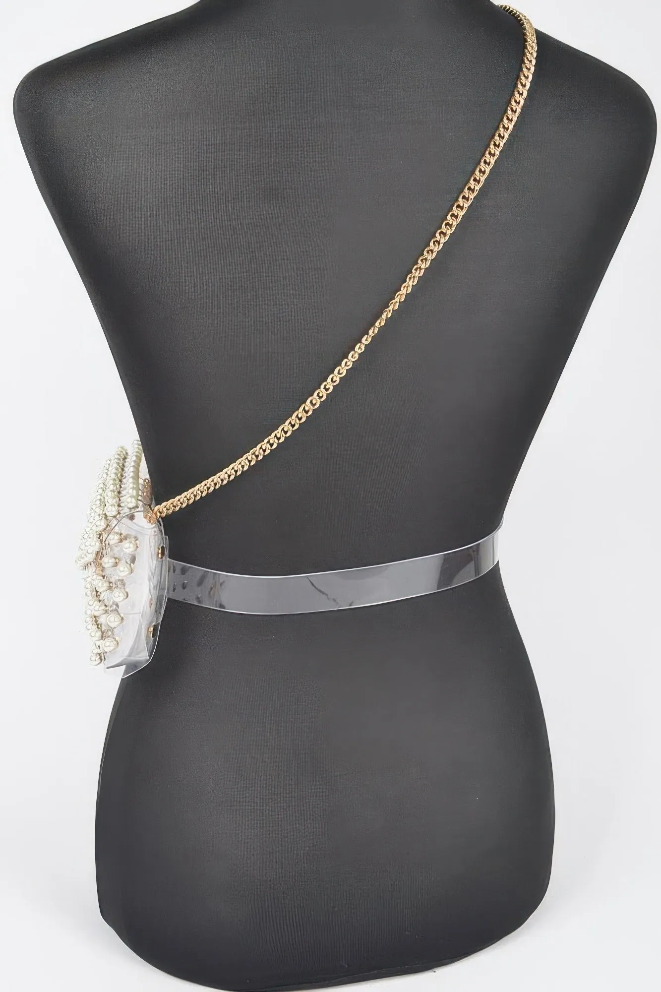 Rhinestone Clear Belt Bag W/chain