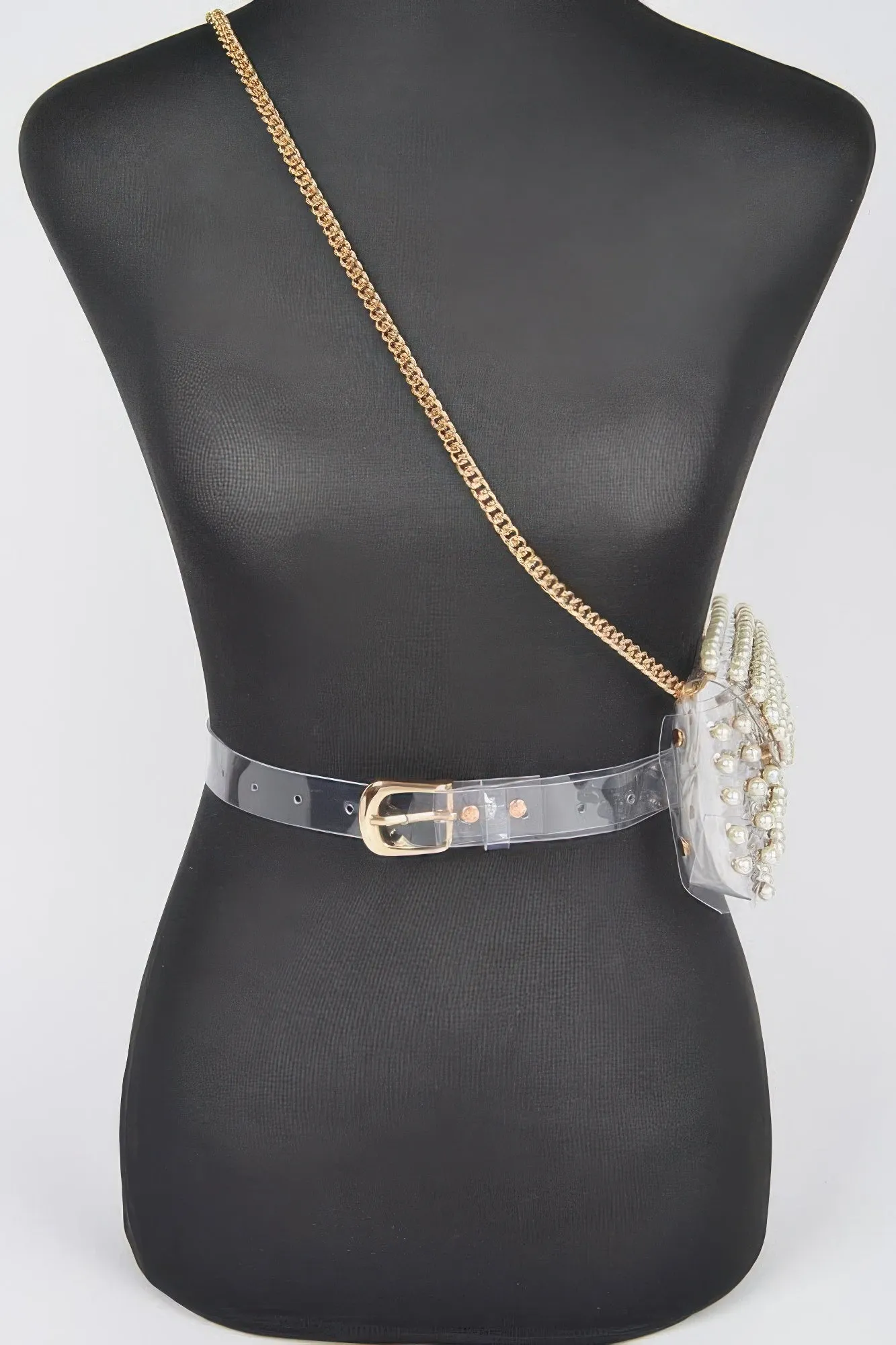 Rhinestone Clear Belt Bag W/chain