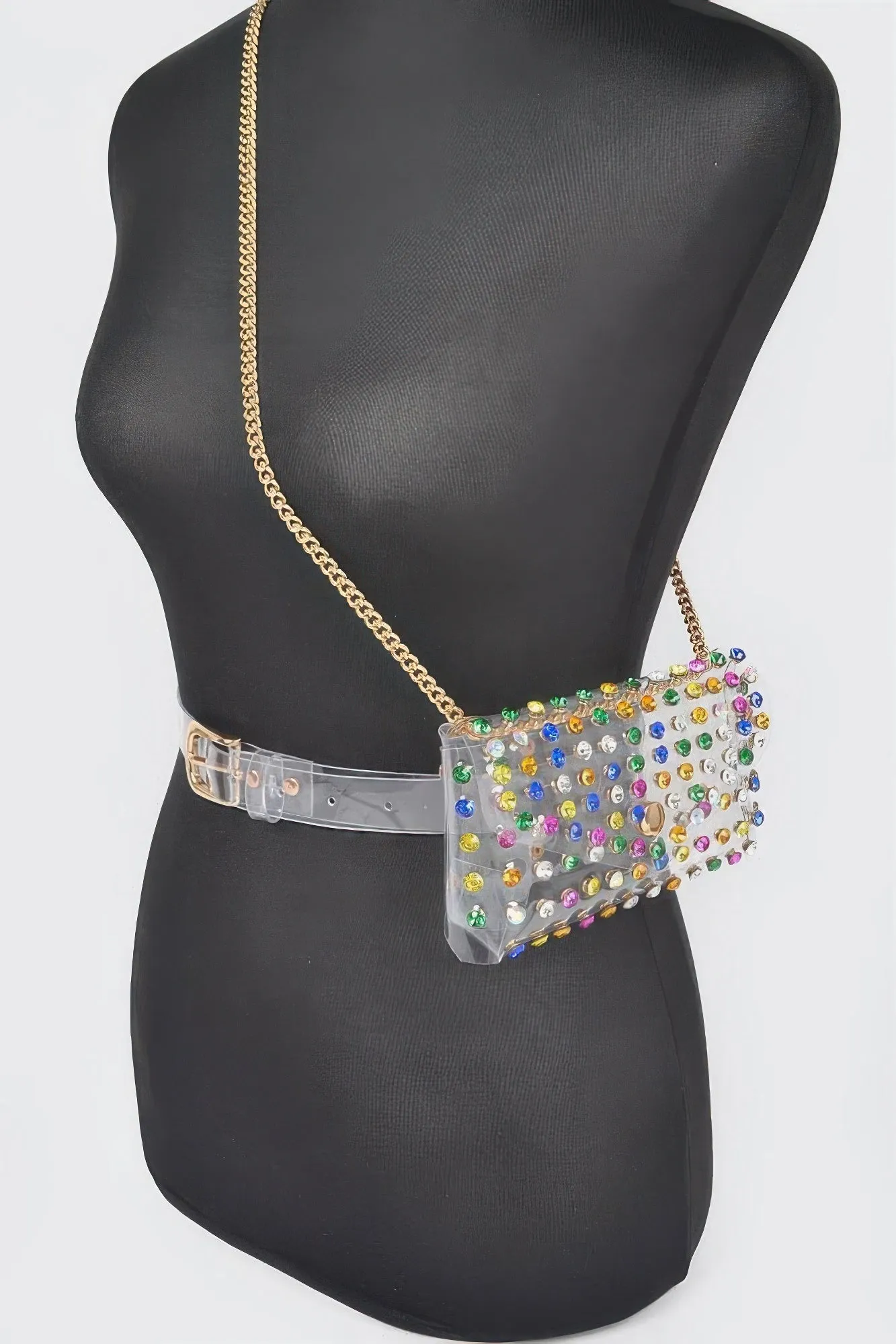 Rhinestone Clear Belt Bag W/chain