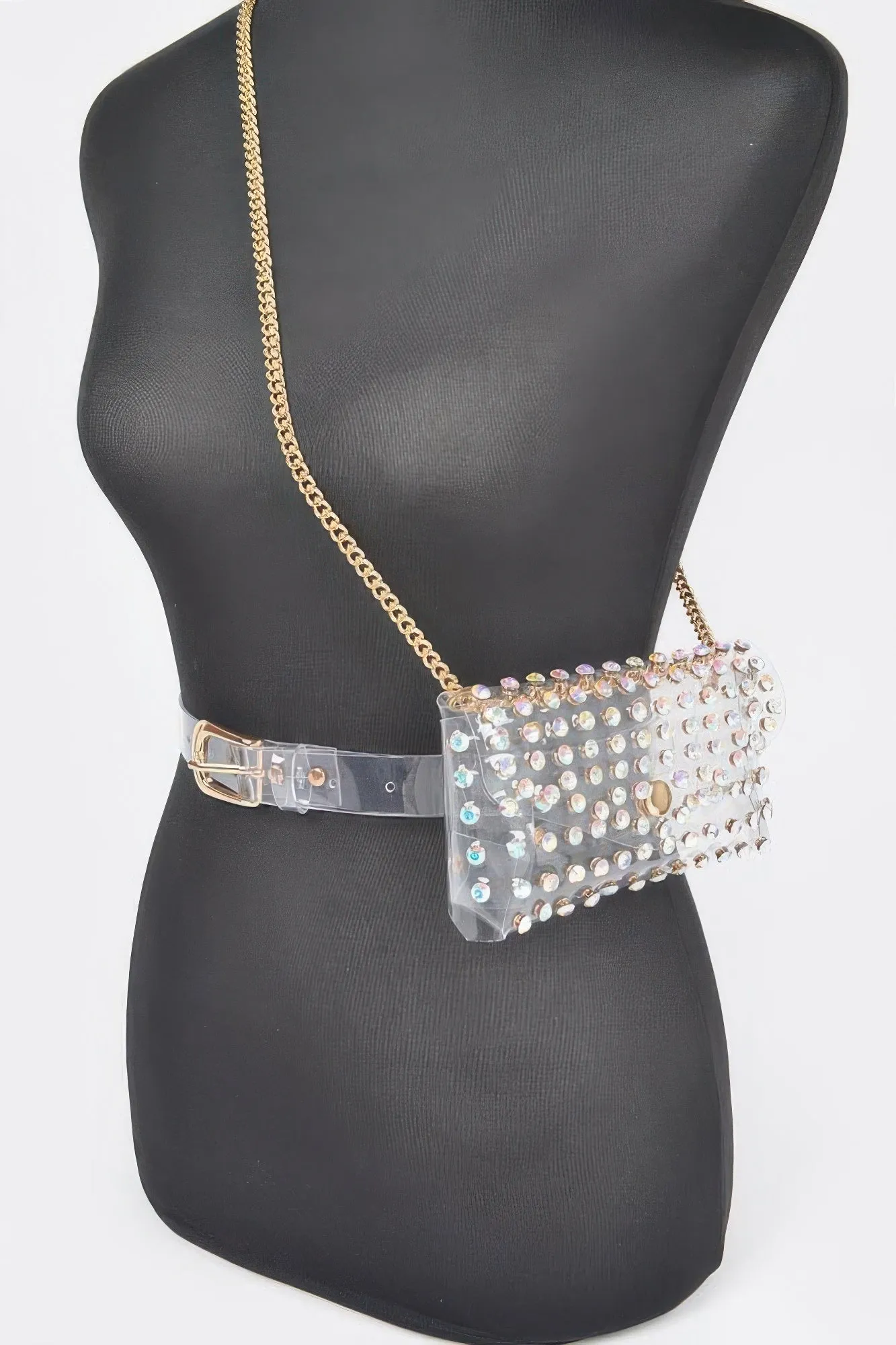 Rhinestone Clear Belt Bag W/chain