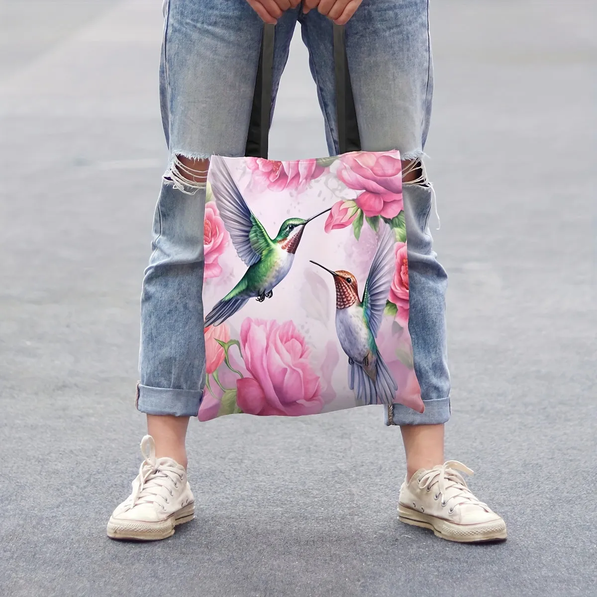 Roses & Hummingbird Printed Shoulder Bag Lightweight & Versatile