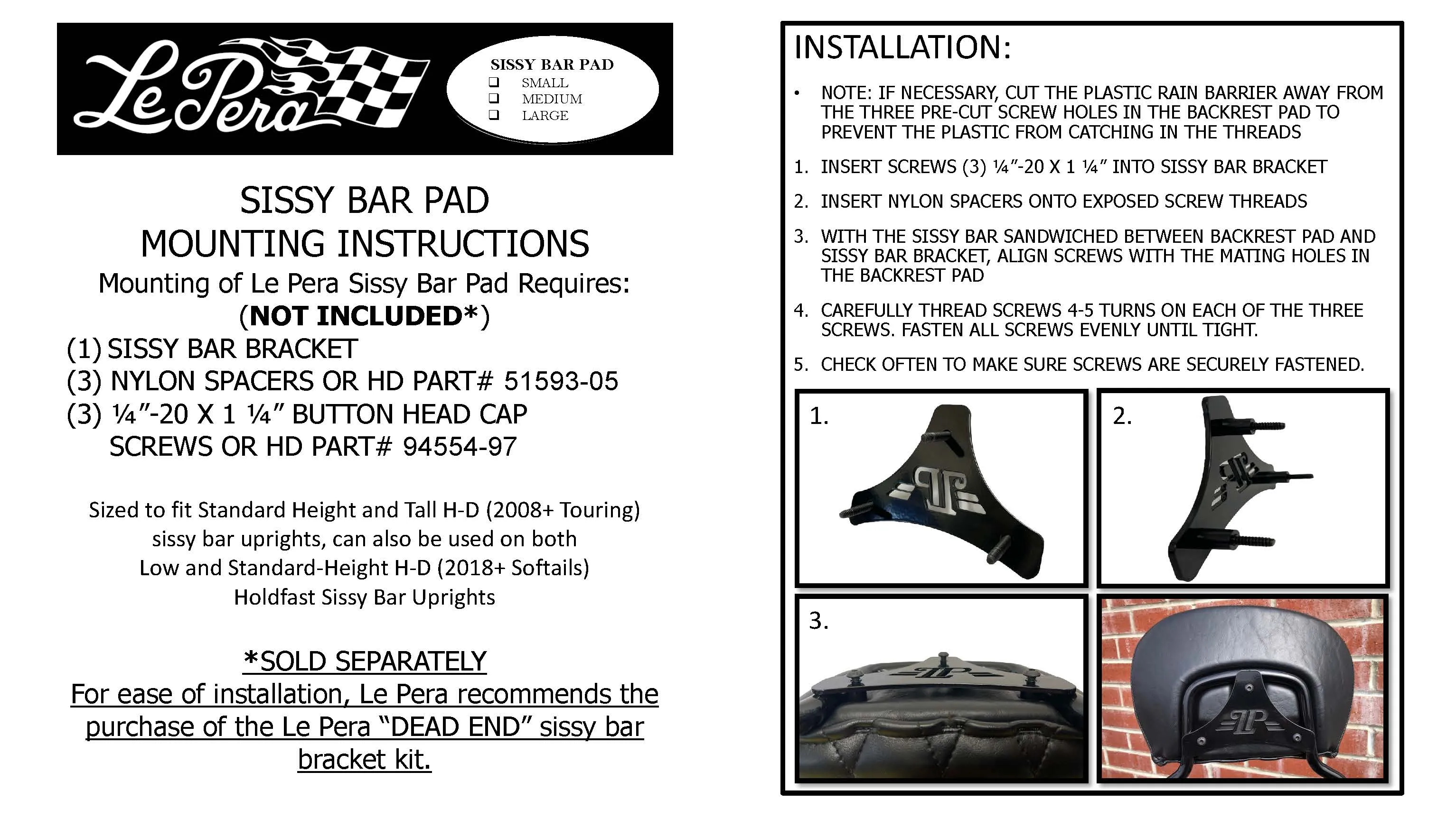 Sissy Bar Pad / Smooth / Shiny Black Vinyl