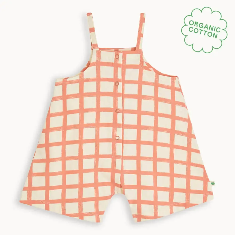 Sorrento - Terracotta Checker Jersey Baby & Kids Dungaree Jumpsuit