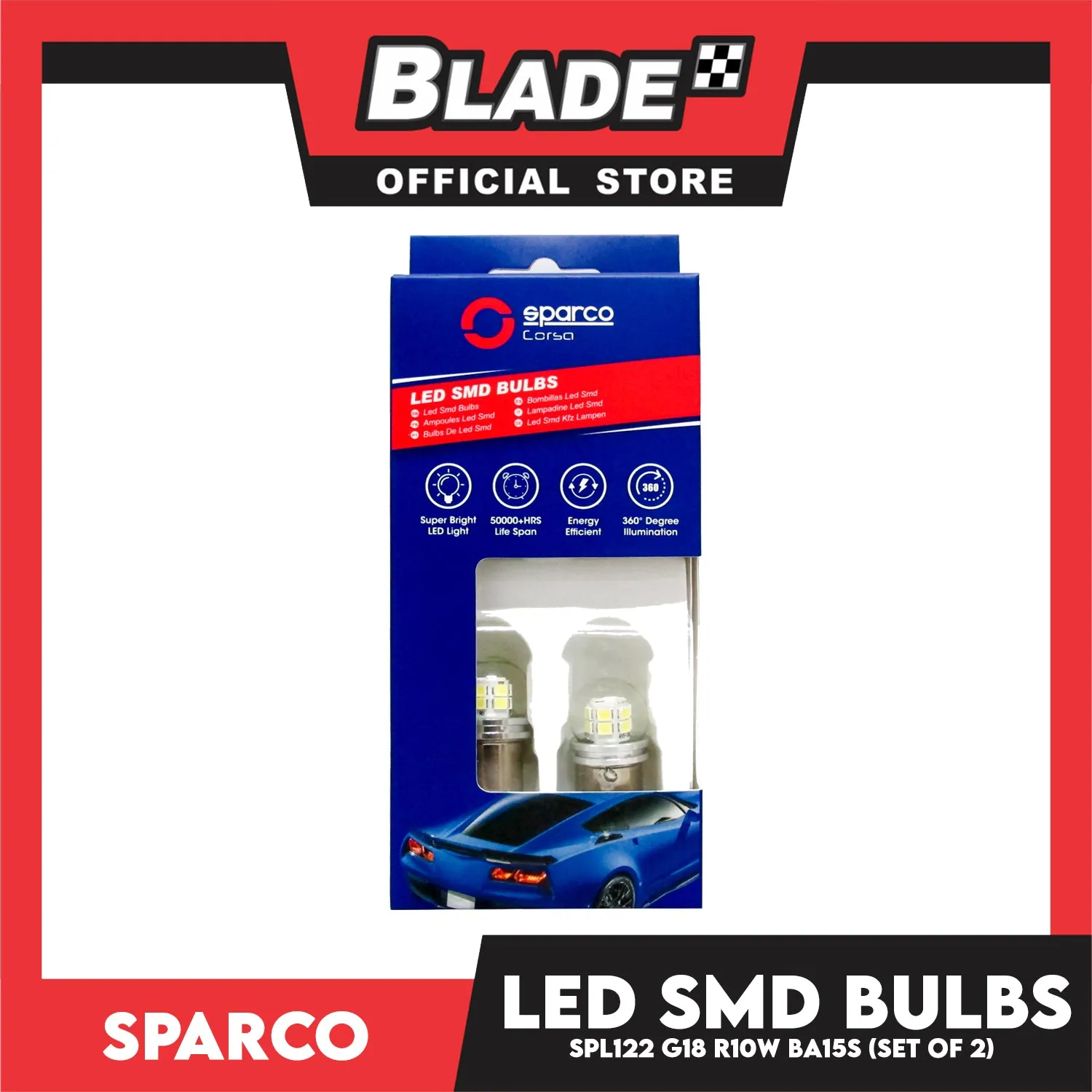 Sparco Led Smd Bulbs SPL122 G18 R10W BA15S (Set of 2) Use for Turning Light & Back-up Light