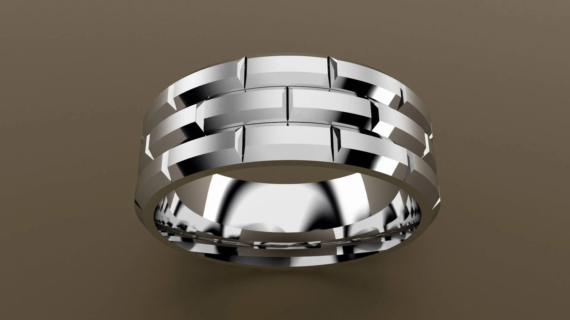 Sterling silver 10mm Brick Pattern Wedding Band