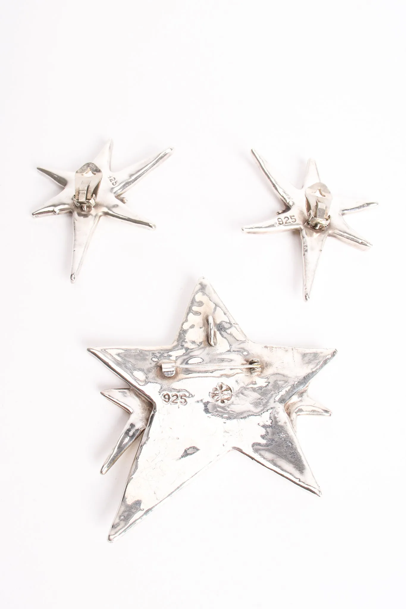 Sterling Star Earrings & Brooch Set