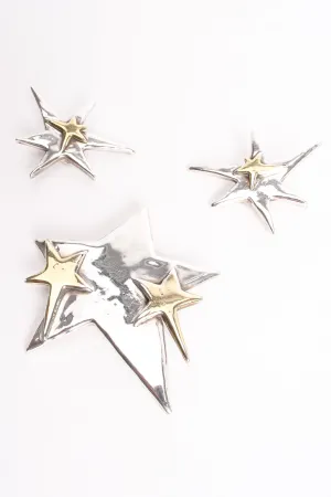 Sterling Star Earrings & Brooch Set
