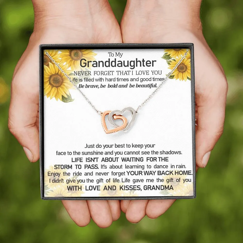 To My Grand Daughter - Be Brave, Be Bold And Be Beautiful (Love, Grandma) | Beautiful 14k Gold Forever Family Locked Hearts