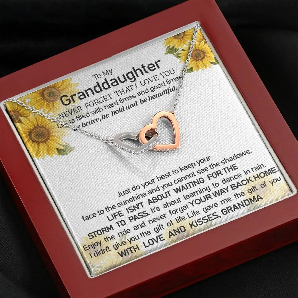 To My Grand Daughter - Be Brave, Be Bold And Be Beautiful (Love, Grandma) | Beautiful 14k Gold Forever Family Locked Hearts