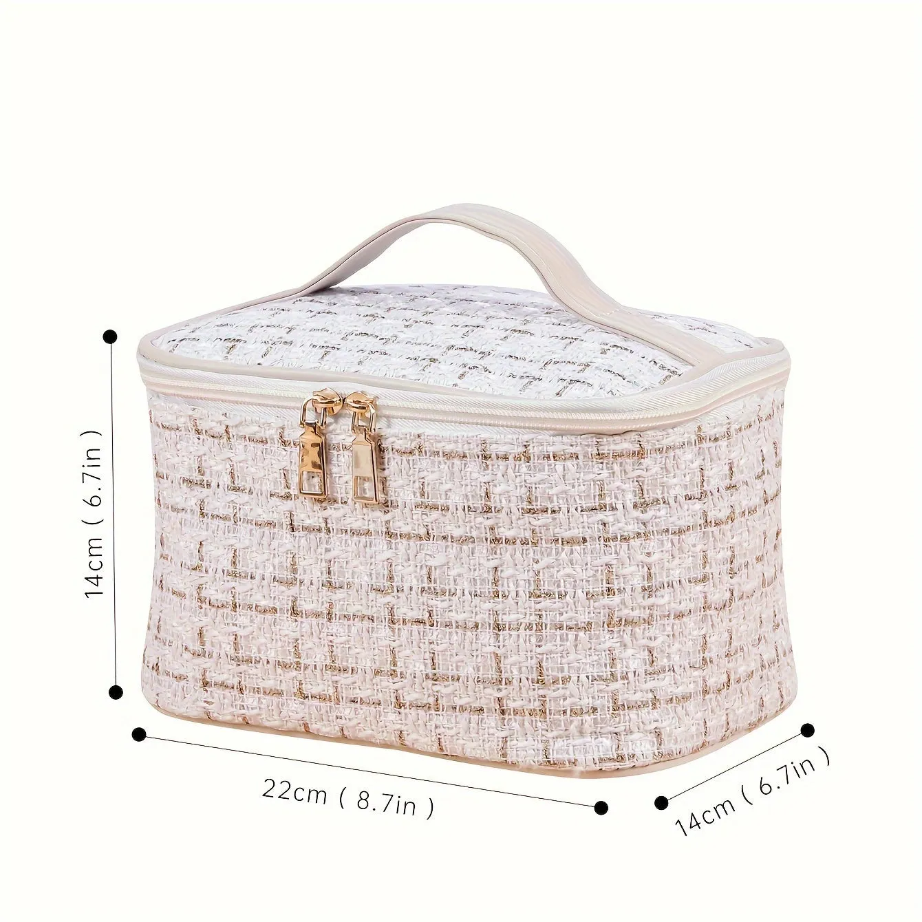Tweed Makeup Zipper Bag Portable Travel Toiletry Wash Bag
