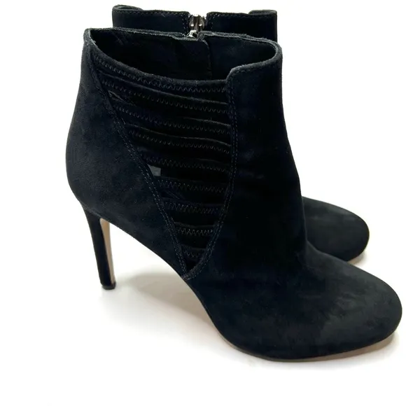 Via Spiga Suede Stiletto Heel Ankle Booties Cutout Side Detail Black Size 9