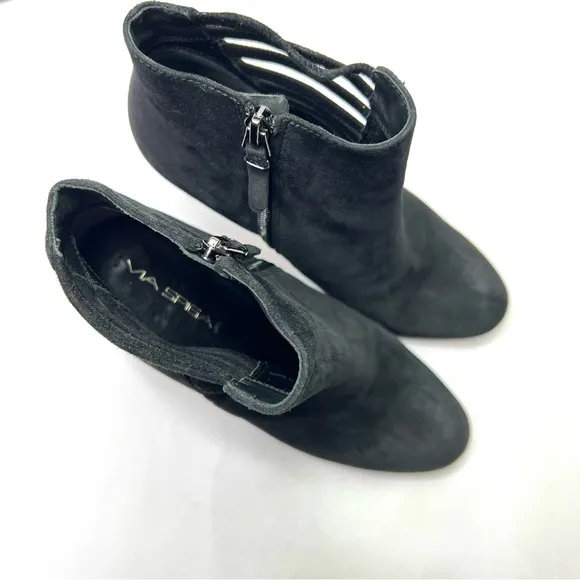 Via Spiga Suede Stiletto Heel Ankle Booties Cutout Side Detail Black Size 9