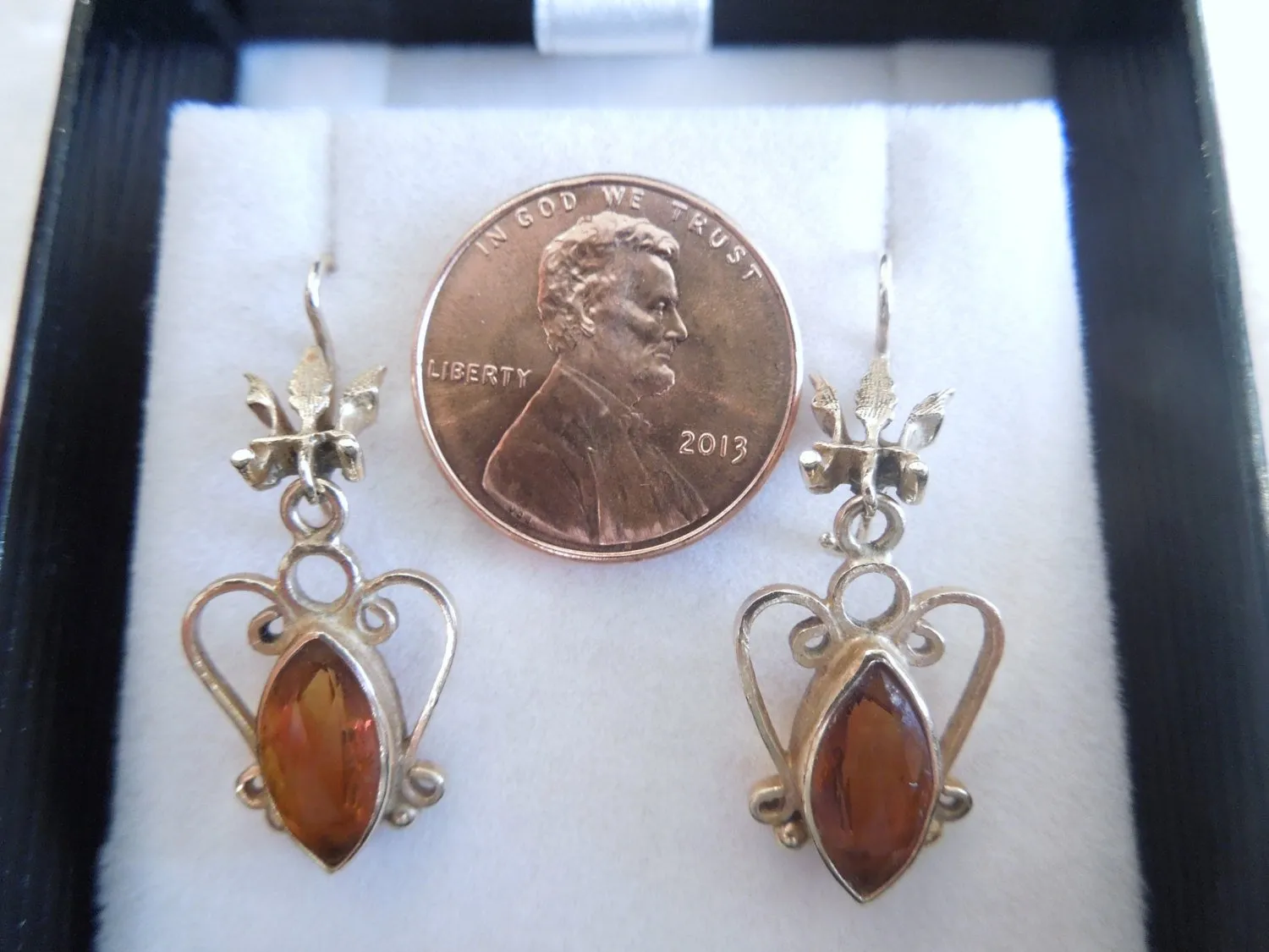 Victorian Marquis Bezel Set Citrine and 14K Gold Earrings