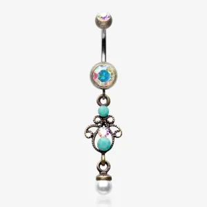 Vintage Boho Elegant Jeweled Pearl Belly Button Ring