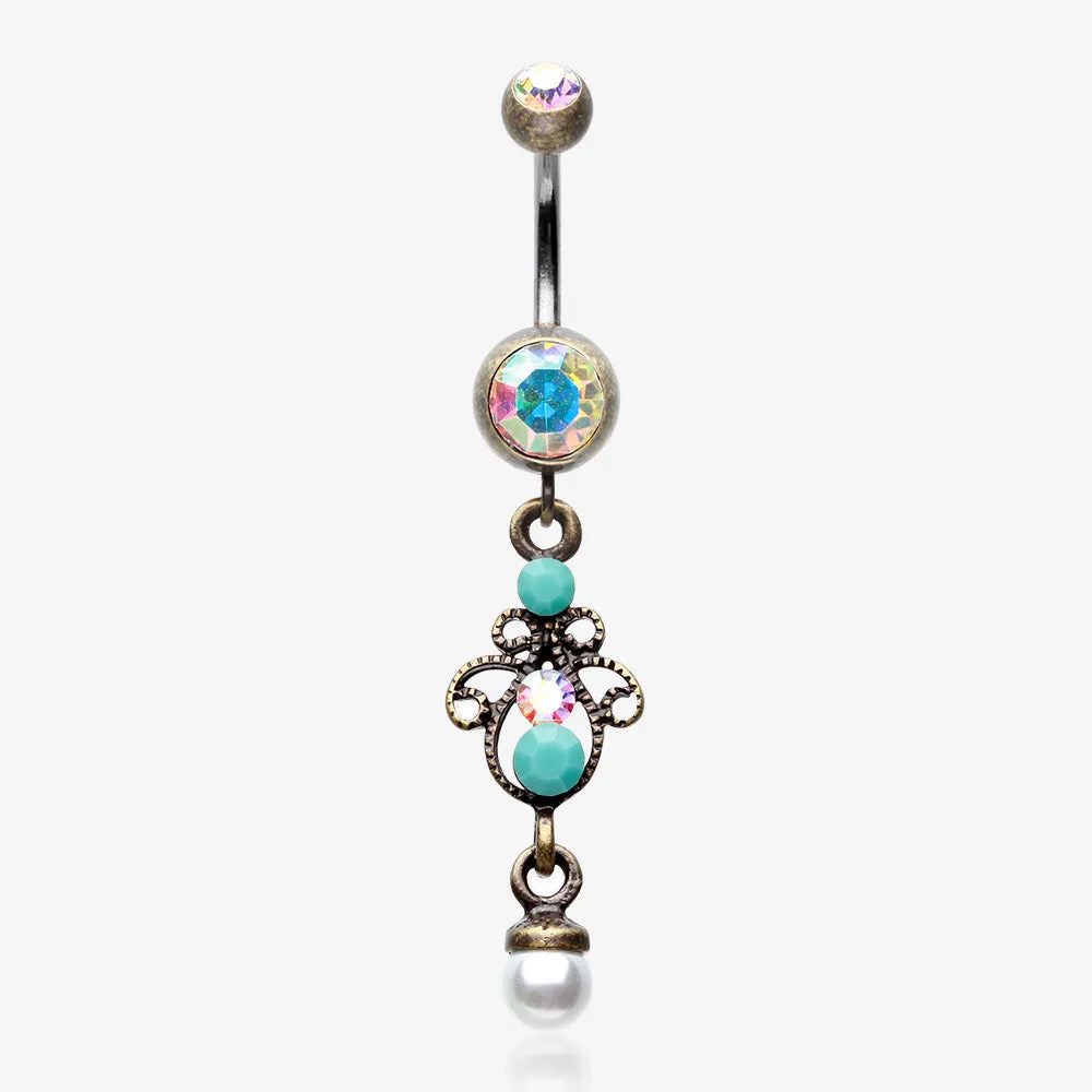 Vintage Boho Elegant Jeweled Pearl Belly Button Ring