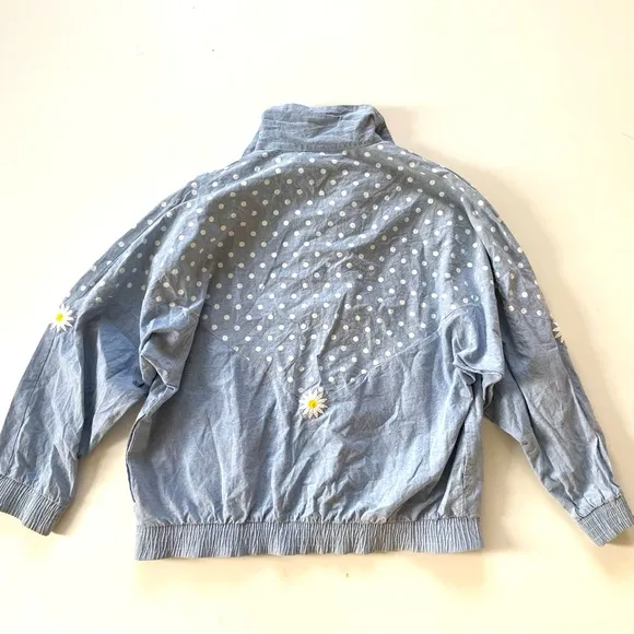 Vintage Retro Gepetto Blue Lightweight Cotton Polka Dot Daisy Zip Track Jacket
