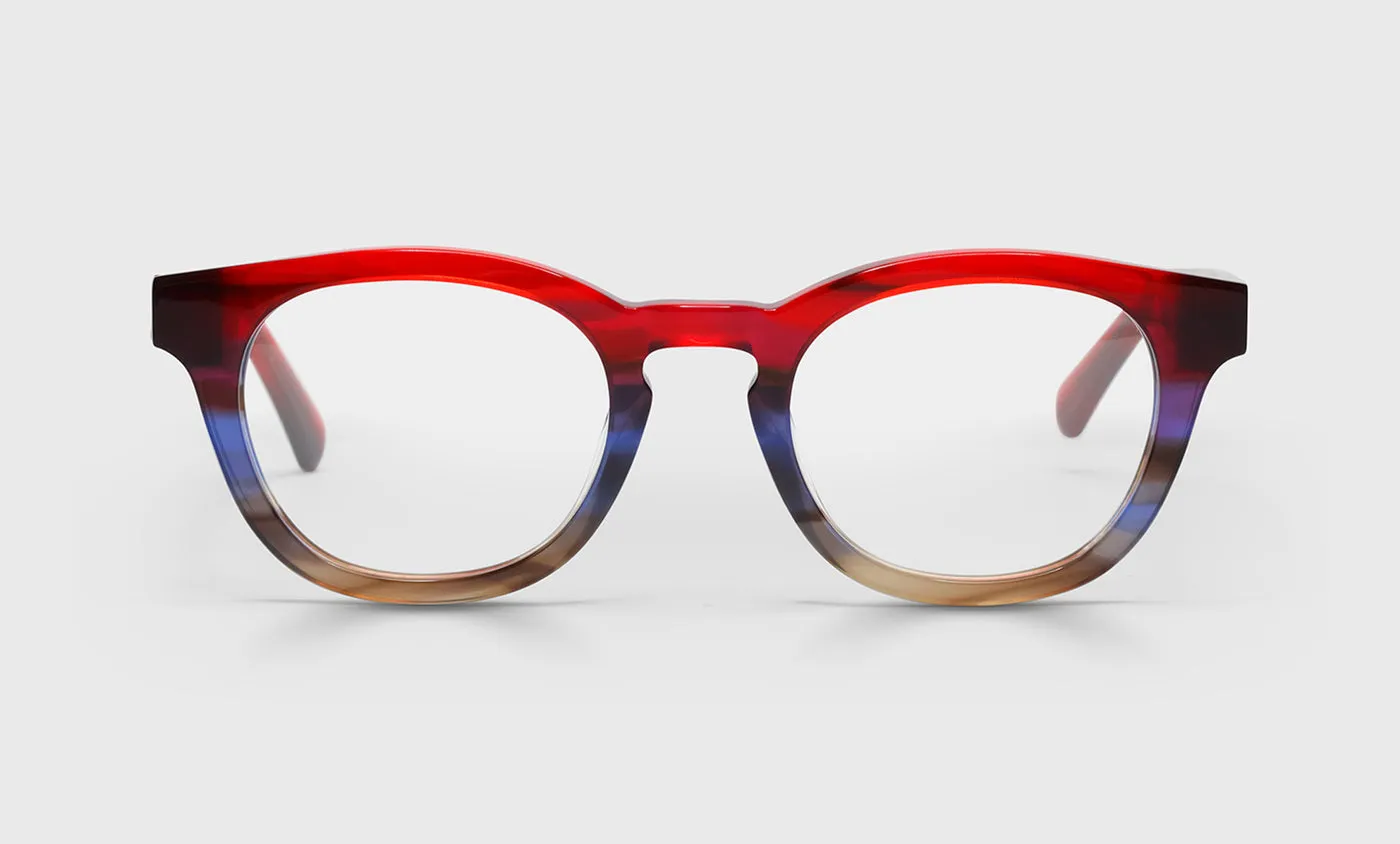 Waylaid Average Color 02 - Red Demi to Blue Fade Front with Red Demi Temples