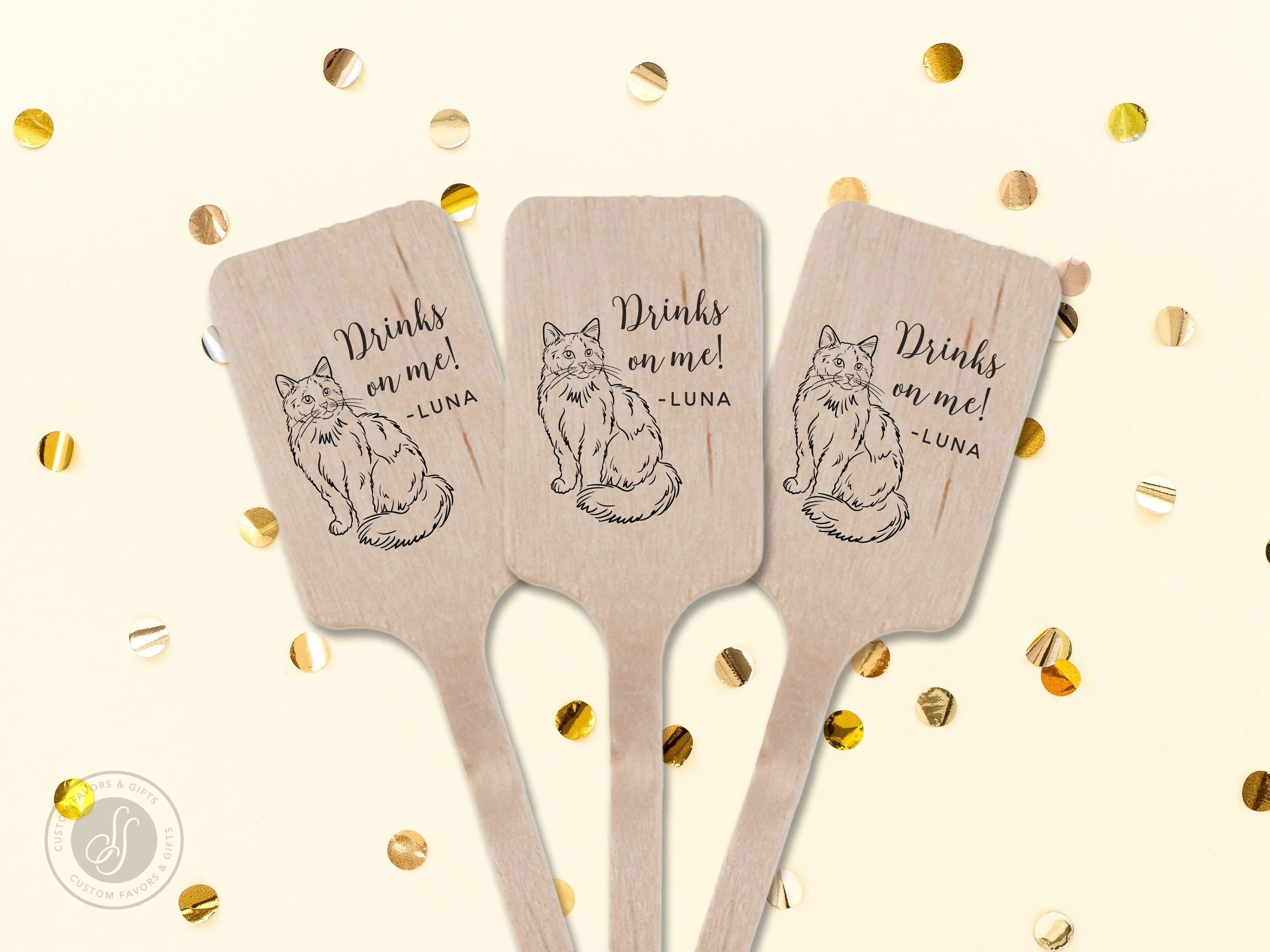 Wedding Stir Sticks #20 - Custom Pet Dog or Cat Illustration