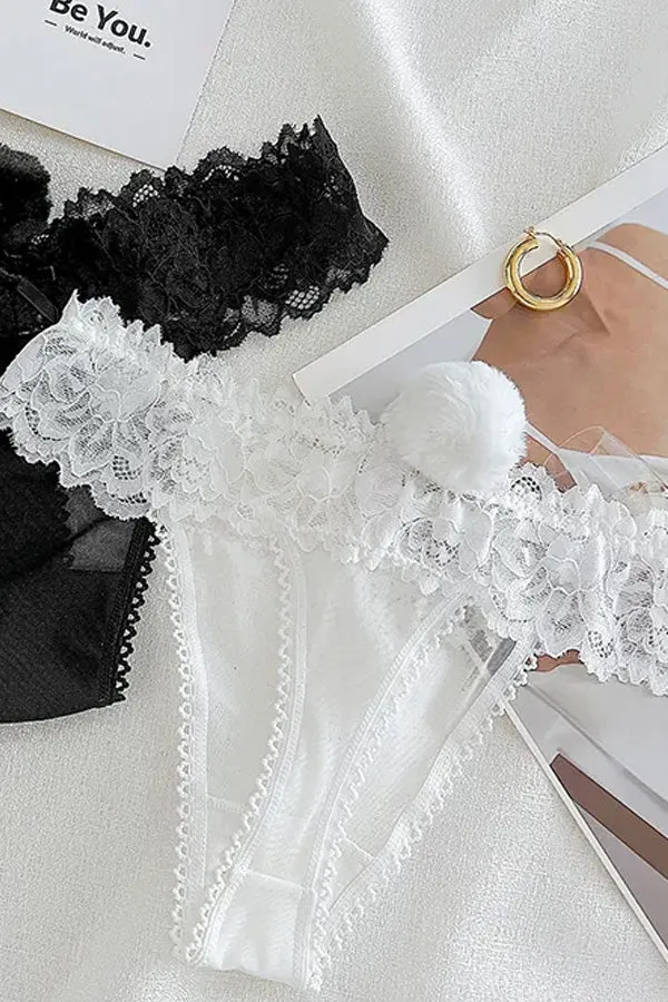 White Bunny Tail Lace Thong