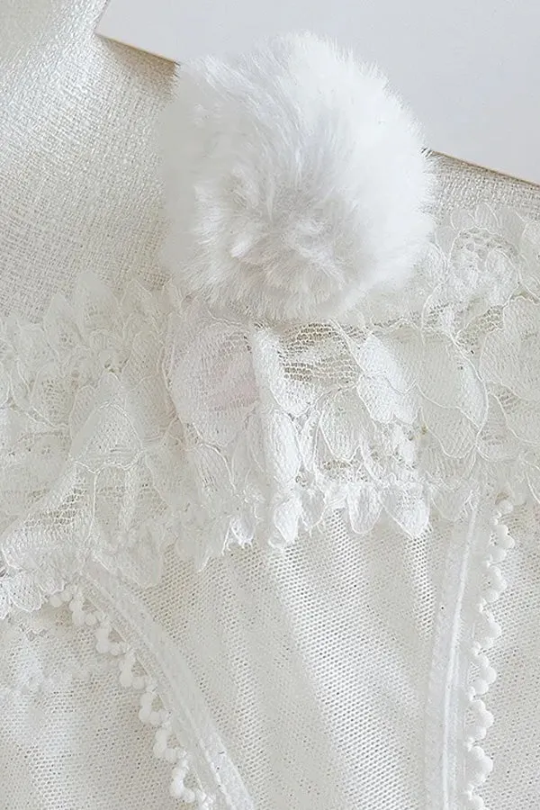 White Bunny Tail Lace Thong