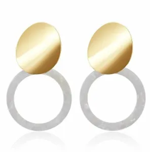 White Retro Round Acetate Gold Earrings